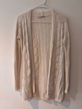 Open-Front Cream Knit Cardigan Sweater